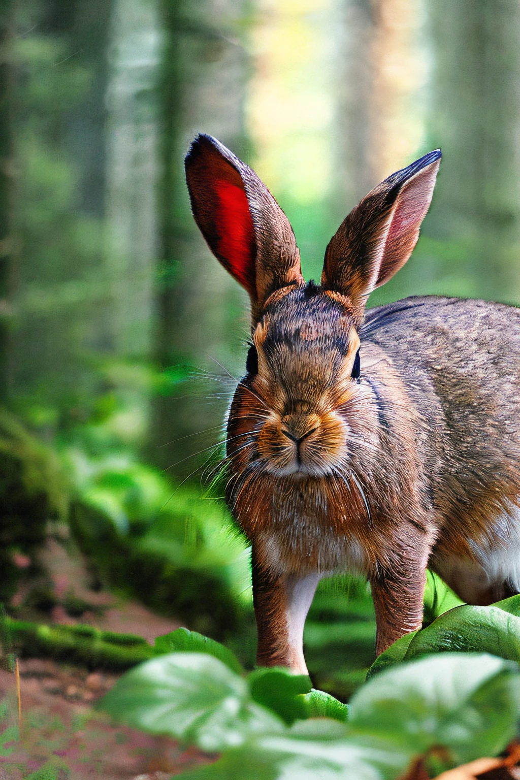 a cute bunny,Look at the map,Hike through the forest in the best quality,Masterpiece,(pastel colour:1.2)