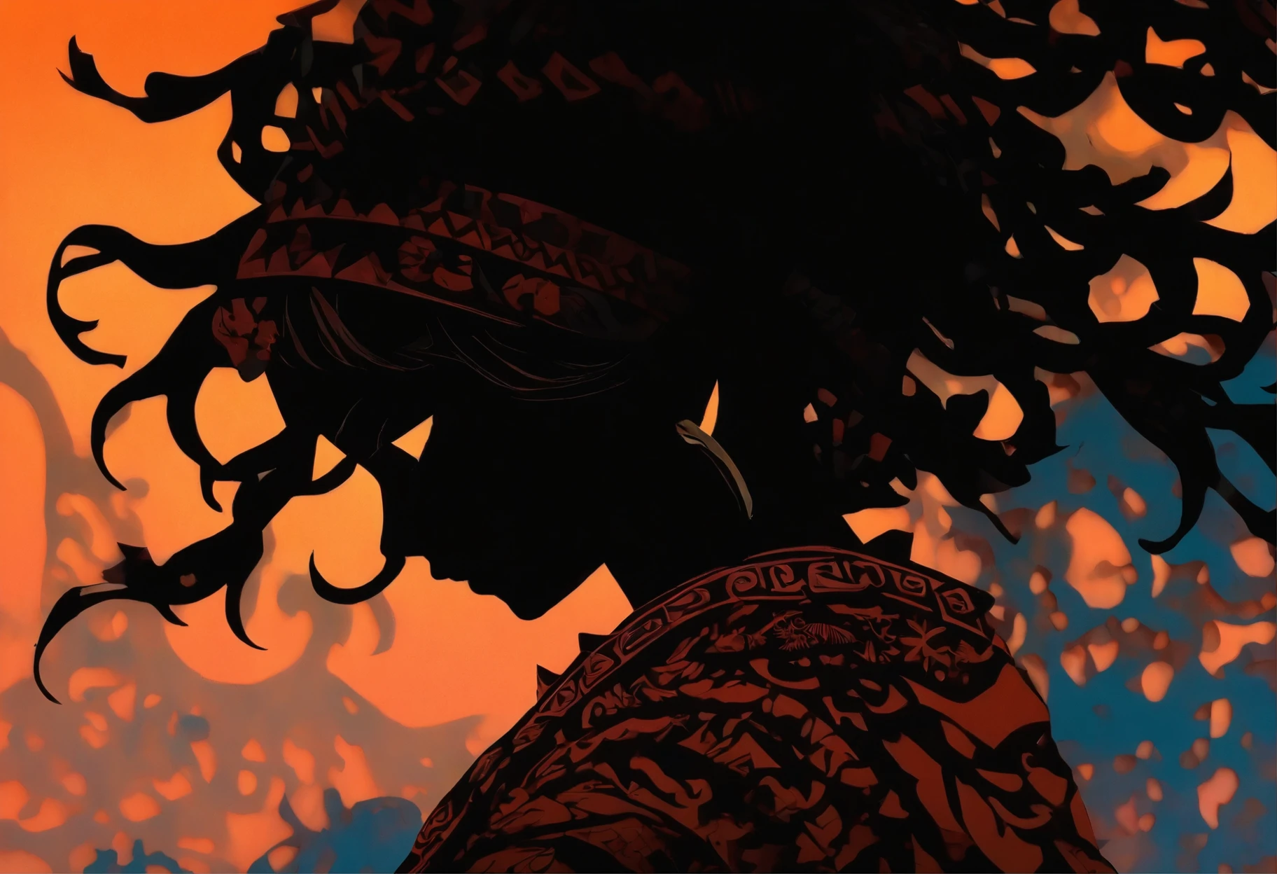 (Silhouette Art,cutouts:1.6)
(((Paper cutting art,A world where only black exists:1.3)
(Cowboy Shot),1 girl,Solo,
(Girl in indigenous Mayan outfit,profile:1.2),factories、tubing、ironworks、movie「apocalypto」Scenery of
break
(Rust color background)
Textured glass background,Tarot card atmosphere