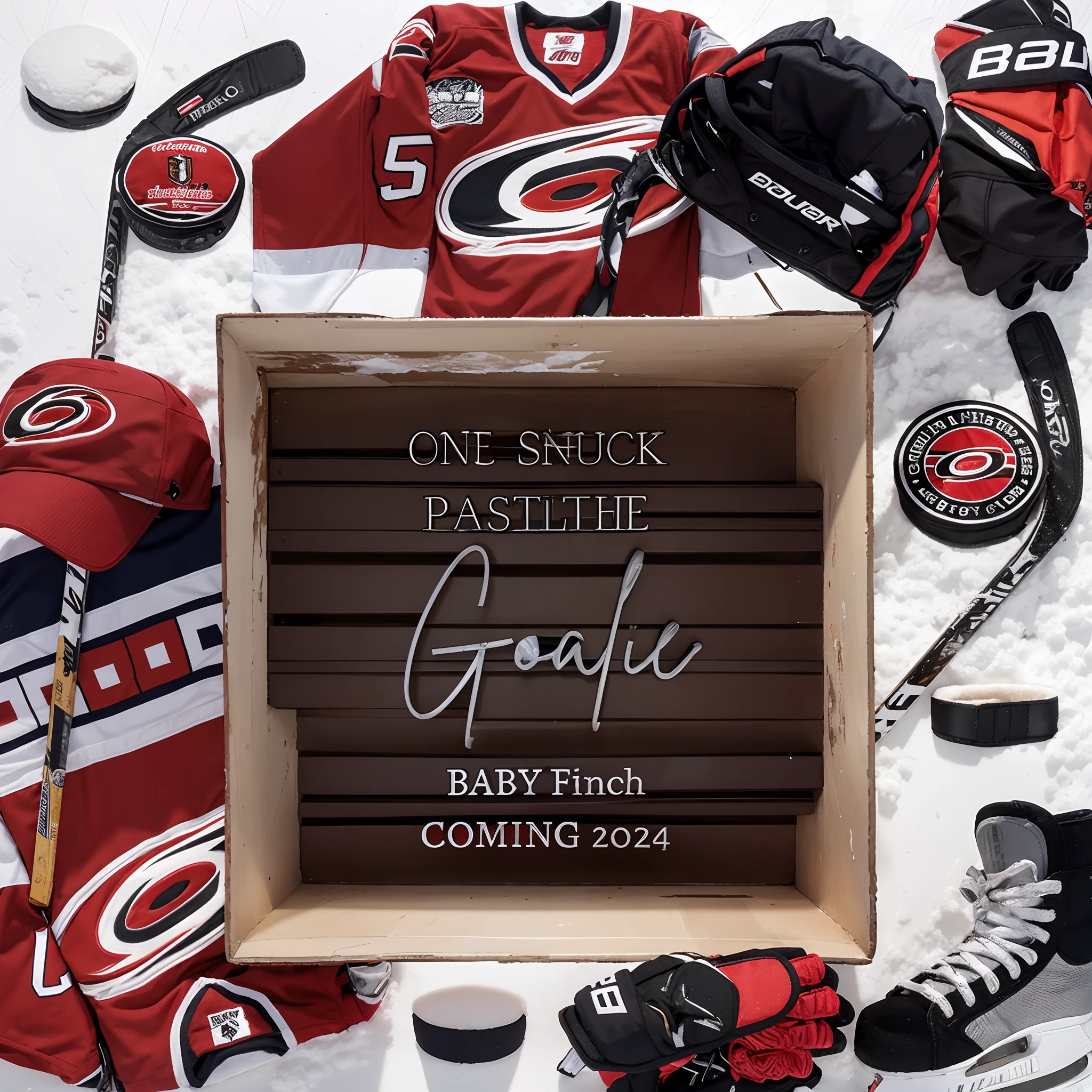hockey equipment, hockey, snow, top view
