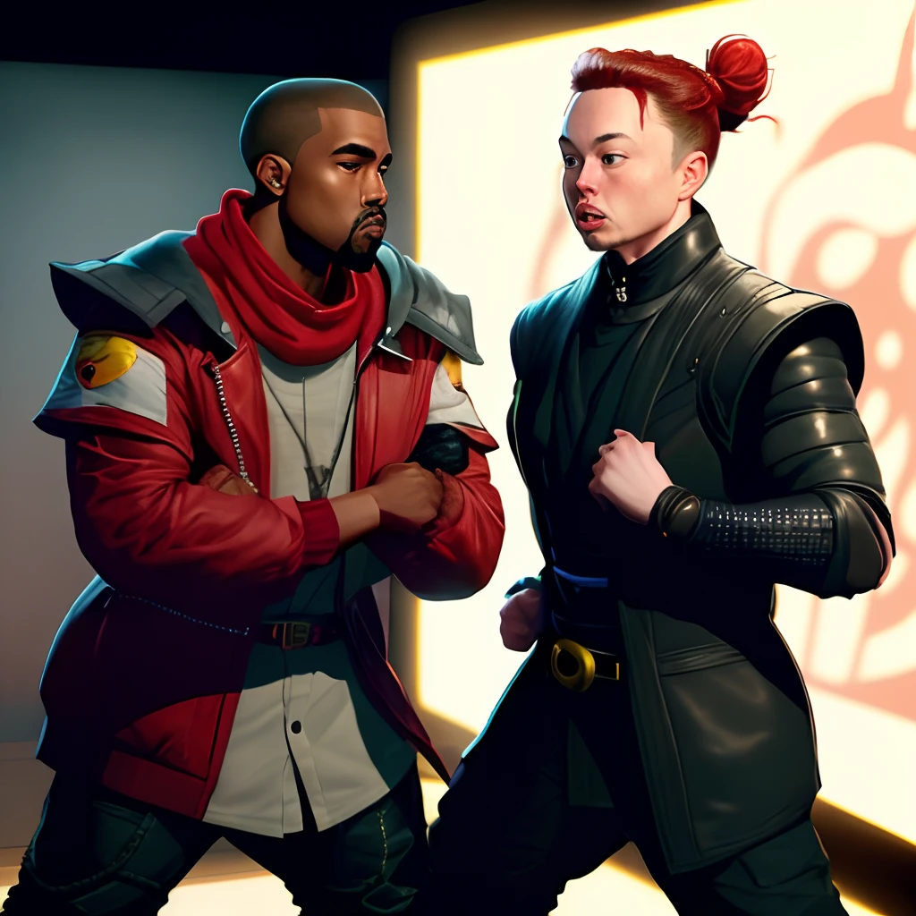 kanye west and elon musk in a mortal kombat fight