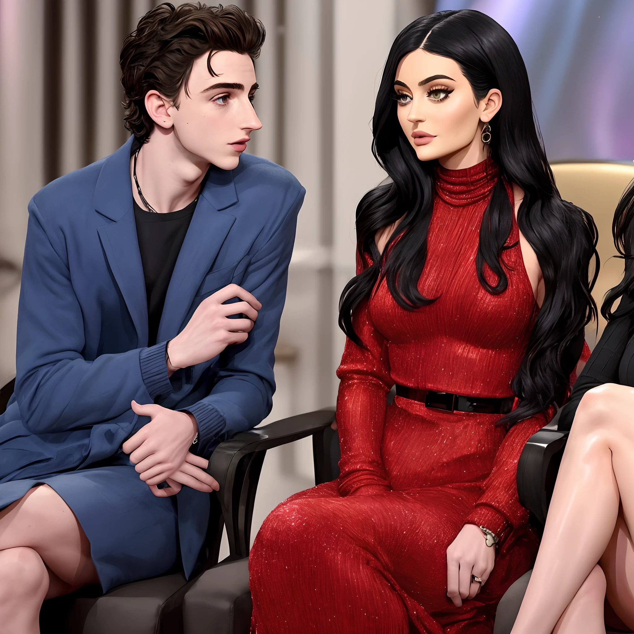 Timothée Chalamet and Kylie Jenner having a interview on the show “Keeling Up with the Kardashians”