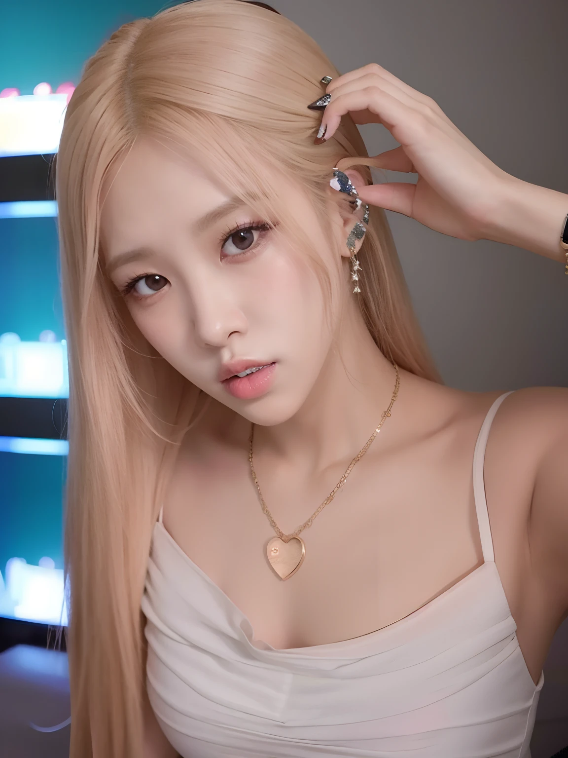 Blonde woman with long hair and a necklace around her neck, Parque Roseanne do Blackpink, Retrato de Jossi de Blackpink, jossi do blackpink, Kim Doyoung, Dom Yunjoo, Heonhwa Choe, Jaeyeon Nam, ava max, Retrato Jisoo Blackpink, TaeJune Kim, Jinyoung Canela, Sha Xi, Parque Ji-min, Portrait of female Korean idol