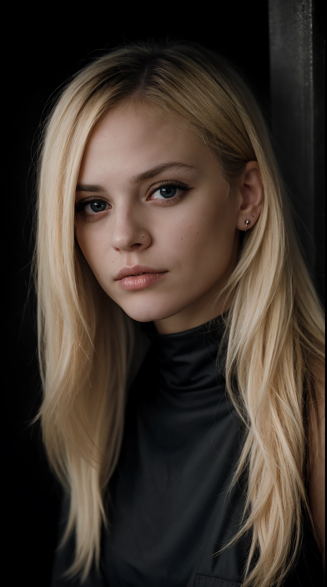 super cute blond woman in a dark theme