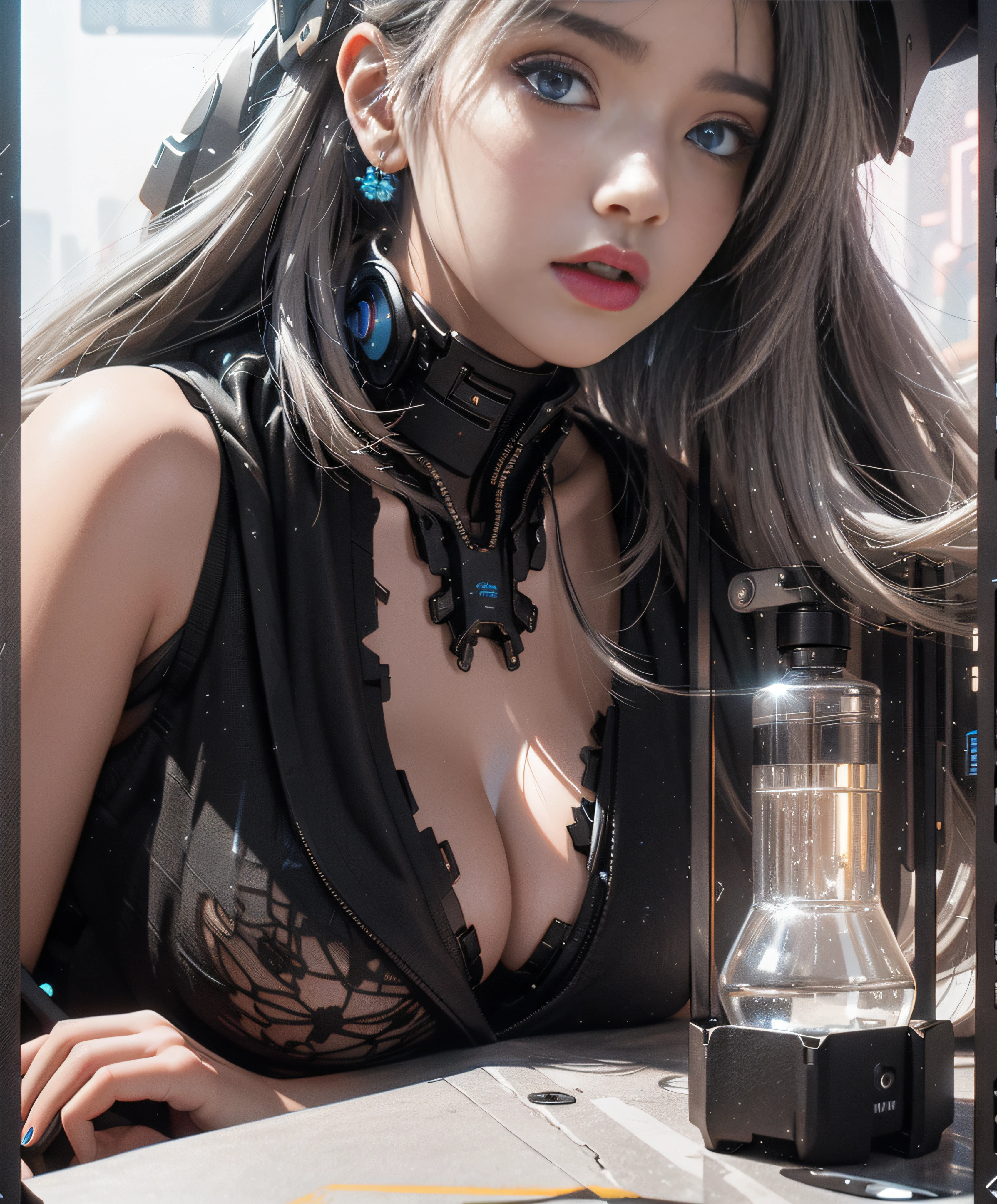 Cyberpunk sci-fi style,Black and white main color clothing,Blue luminous decoration((best qualtiy)), ((tmasterpiece)), (the detail:1.4).。.。.3D, A beautiful cyberpunk female image,hdr(HighDynamicRange),Ray traching,NVIDIA RTX,Hyper-Resolution,Unreal 5,Subsurface tering、PBR Texture、post-proces、Anisotropy Filtering、depth of fields、maximum definition and sharpness、Many-Layer Textures、Albedo e mapas Speculares、Surface coloring、Accurate simulation of light-material interfectly proportions、rendering by octane、Two-colored light、largeaperture、Low ISO、White balance、the rule of thirds、8K raw data、Cyberpunk sci-fi style,Black and white dominant color ng,Blue luminous decoration,Highly reflective texture