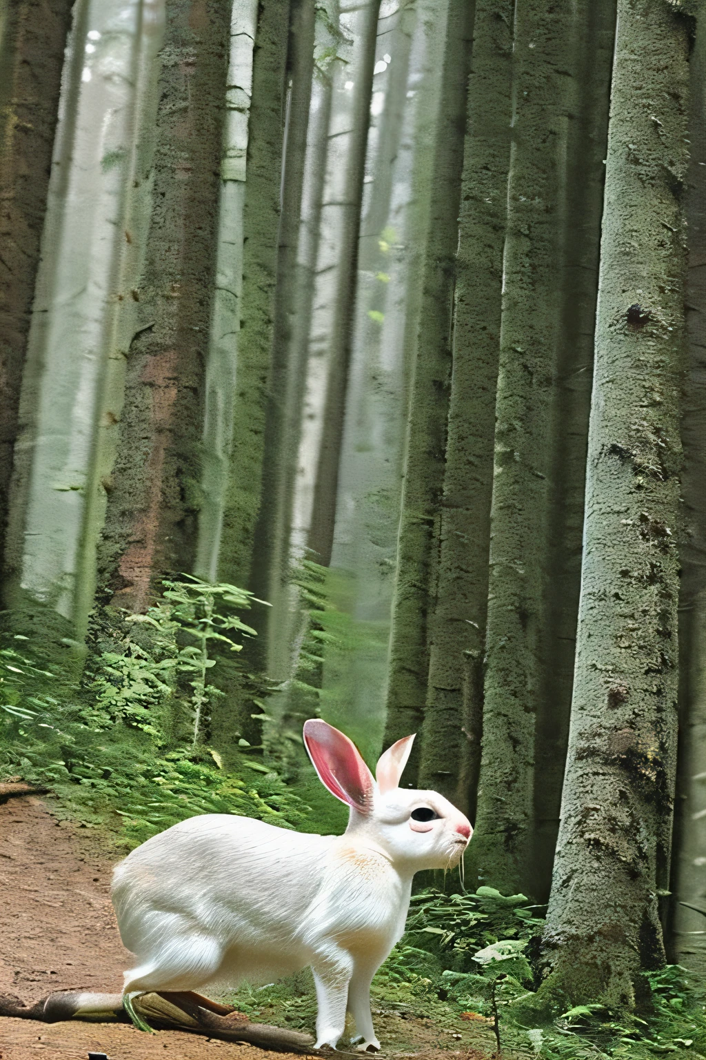a cute bunny,Look at the map,Hike through the forest in the best quality,Masterpiece,(pastel colour:1.2)