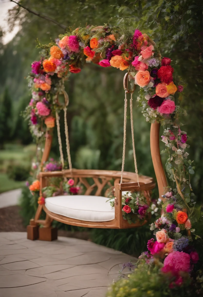 hoop-shaped swing decorated with flowers