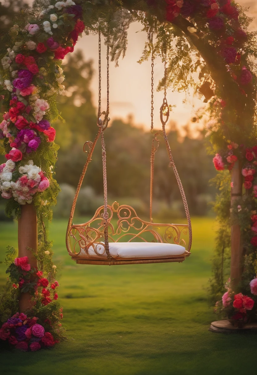 hoop-shaped swing decorated with flowers