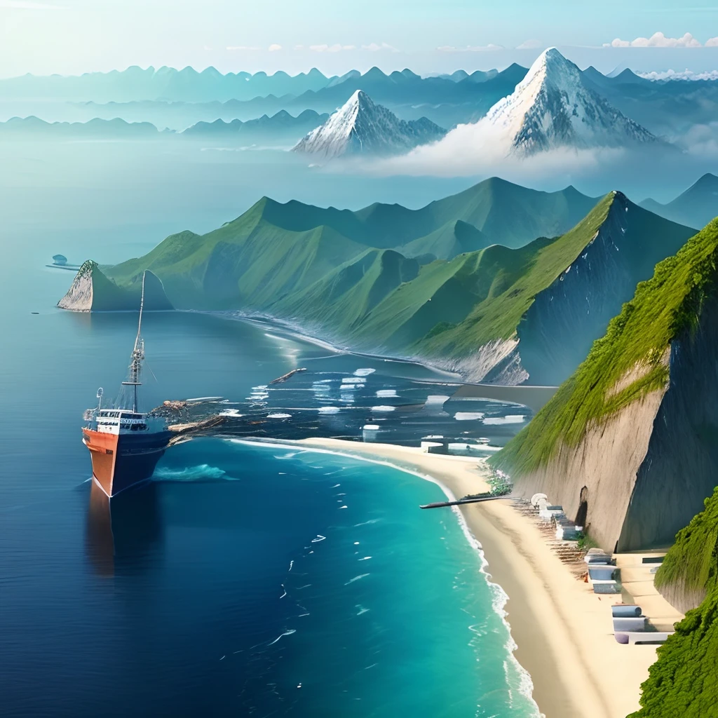 East China Sea Cloud Corridor,There are mountains and seas,There are fishing boats,There are bamboo forests,