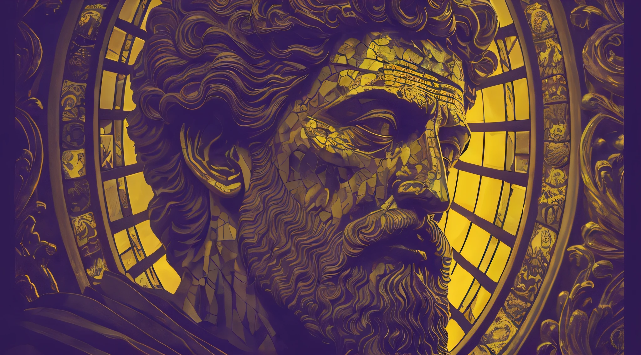 Arafed image of a statue of a man with a beard, divino e estoico, stoic, eStoic face, Estoicismo, Stoic attitude, estoico and calm, Arte de Alessandro Pautasso, arte digital detalhada, illustration in the golden ratio, intrincada arte digital detalhada, Retrato Zeus, arte digital hiper detalhada, Ultra-detailed digital artwork in bataçha position