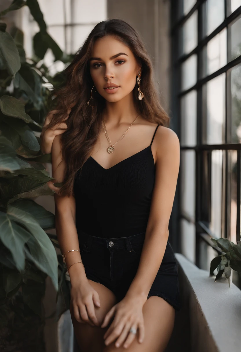 arafed woman with a black top and a necklace and a necklace, a picture by Emma Andijewska, instagram, tachisme, portrait sophie mudd, violet myers, 18 years old, 19-year-old girl, 1 6 , profile image, pokimane, selfie of a young woman, kailee mandel