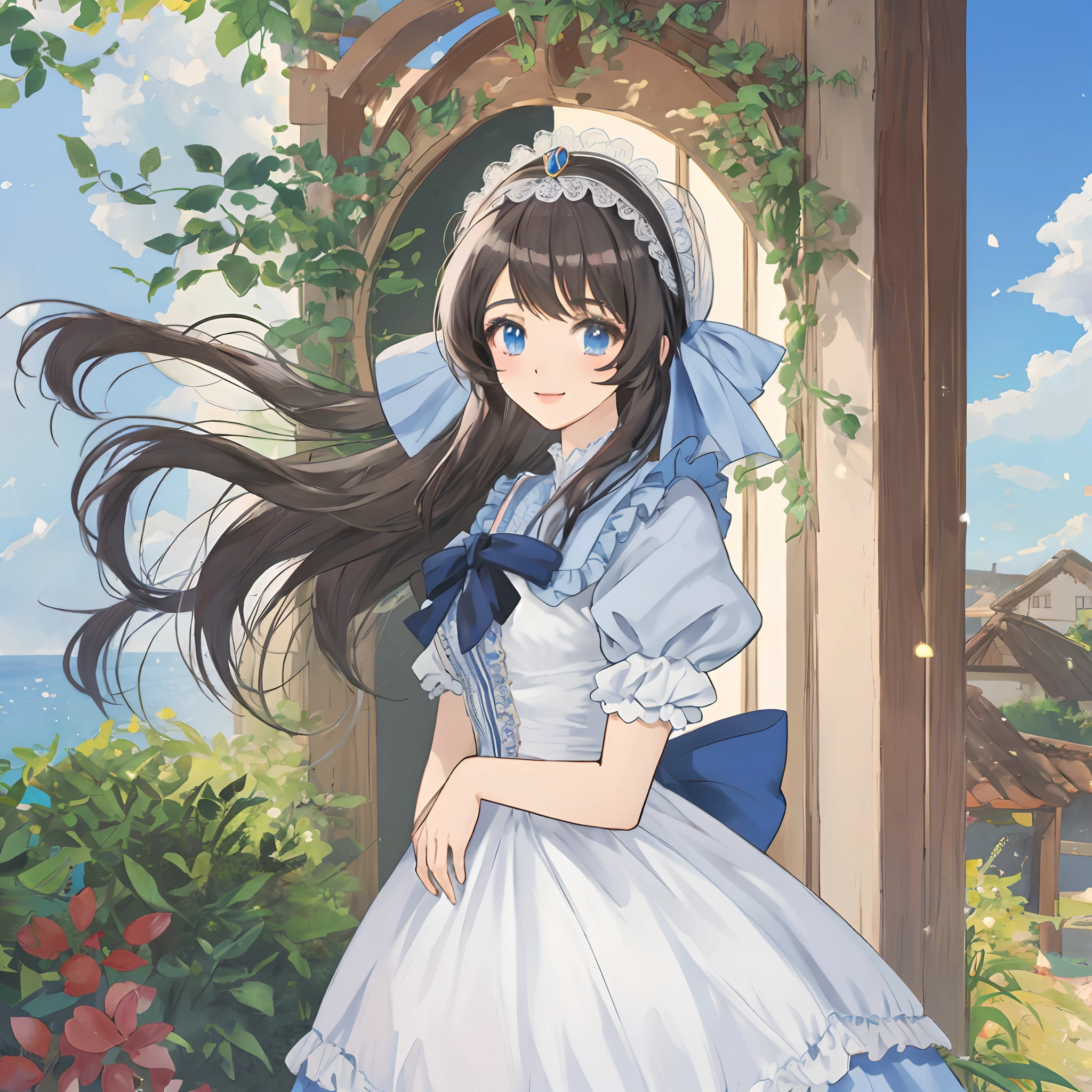 Anime girl modesta em frente a casa