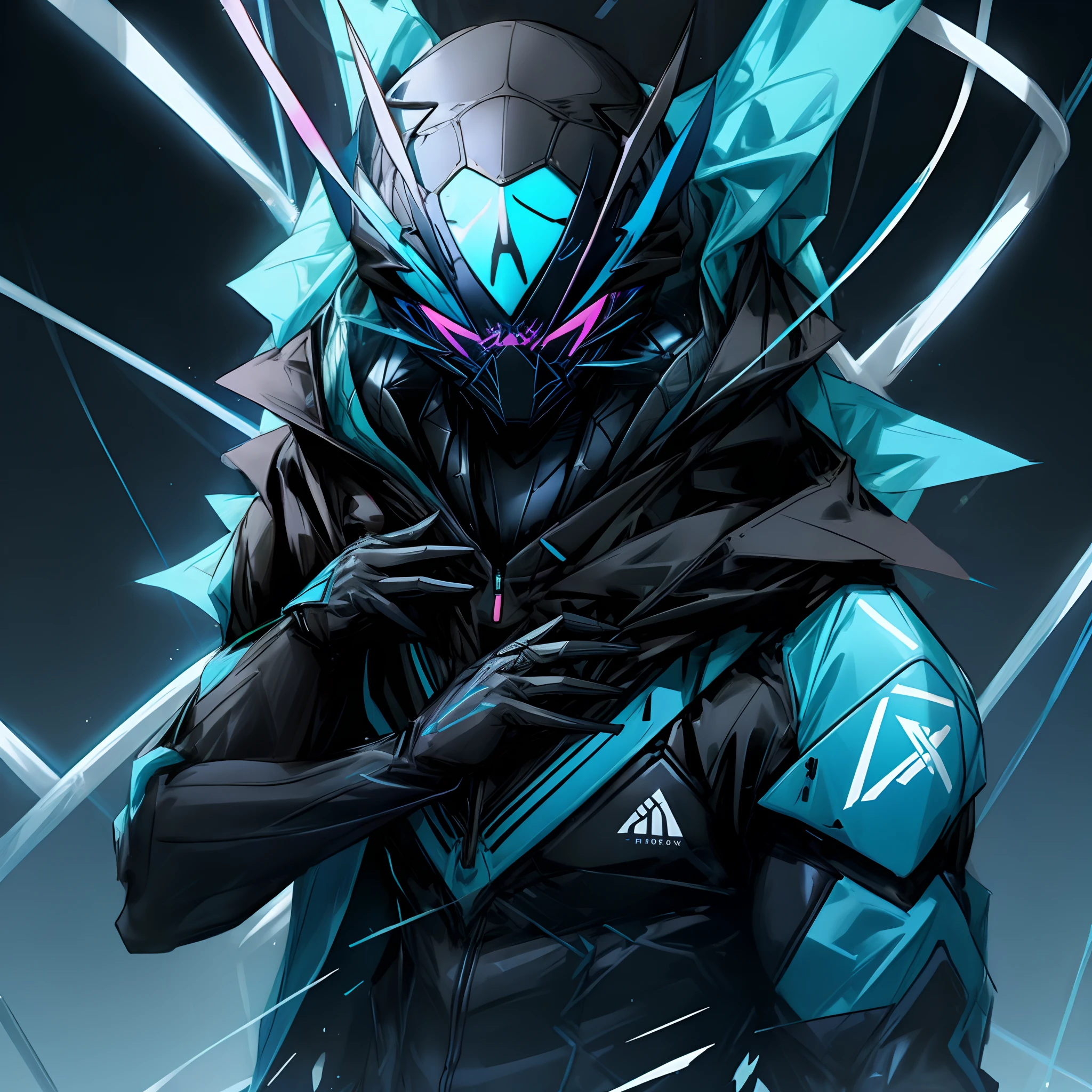 A black and blue neon Spider-Man suit with a jacket with a hood