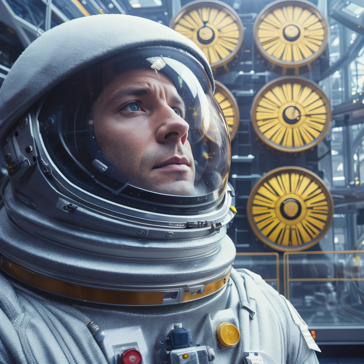 arafed astronaut in a space suit looking at a large clock, 8 k movie still, dramatic sci-fi movie still, 4k movie still, 4 k movie still, still from a ridley scott movie, interstellar space suit, interstellar hyper realism, highly detailed vfx portrait of, 8 k film still, stunning vfx, sci - fi film still
