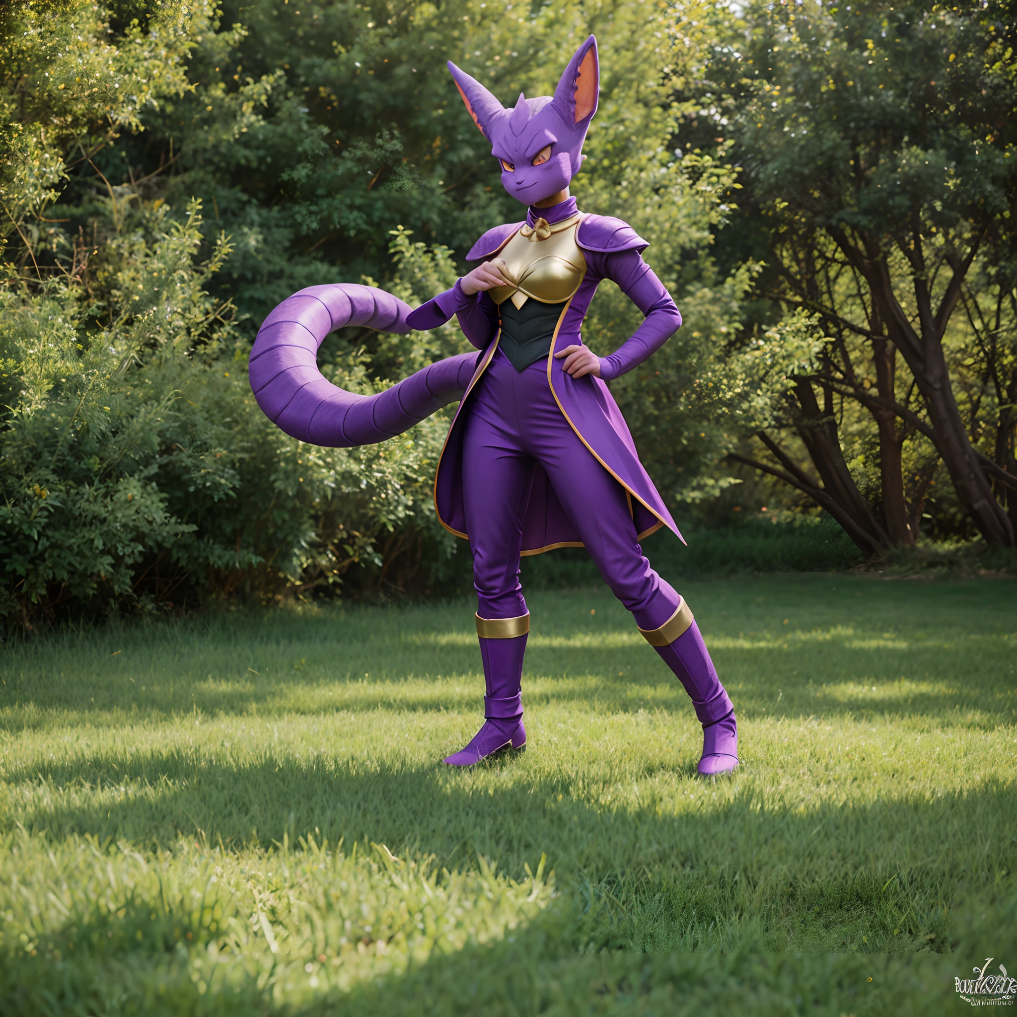 Full body Beerus girl,beerus clothing dragon ball style,grass background
