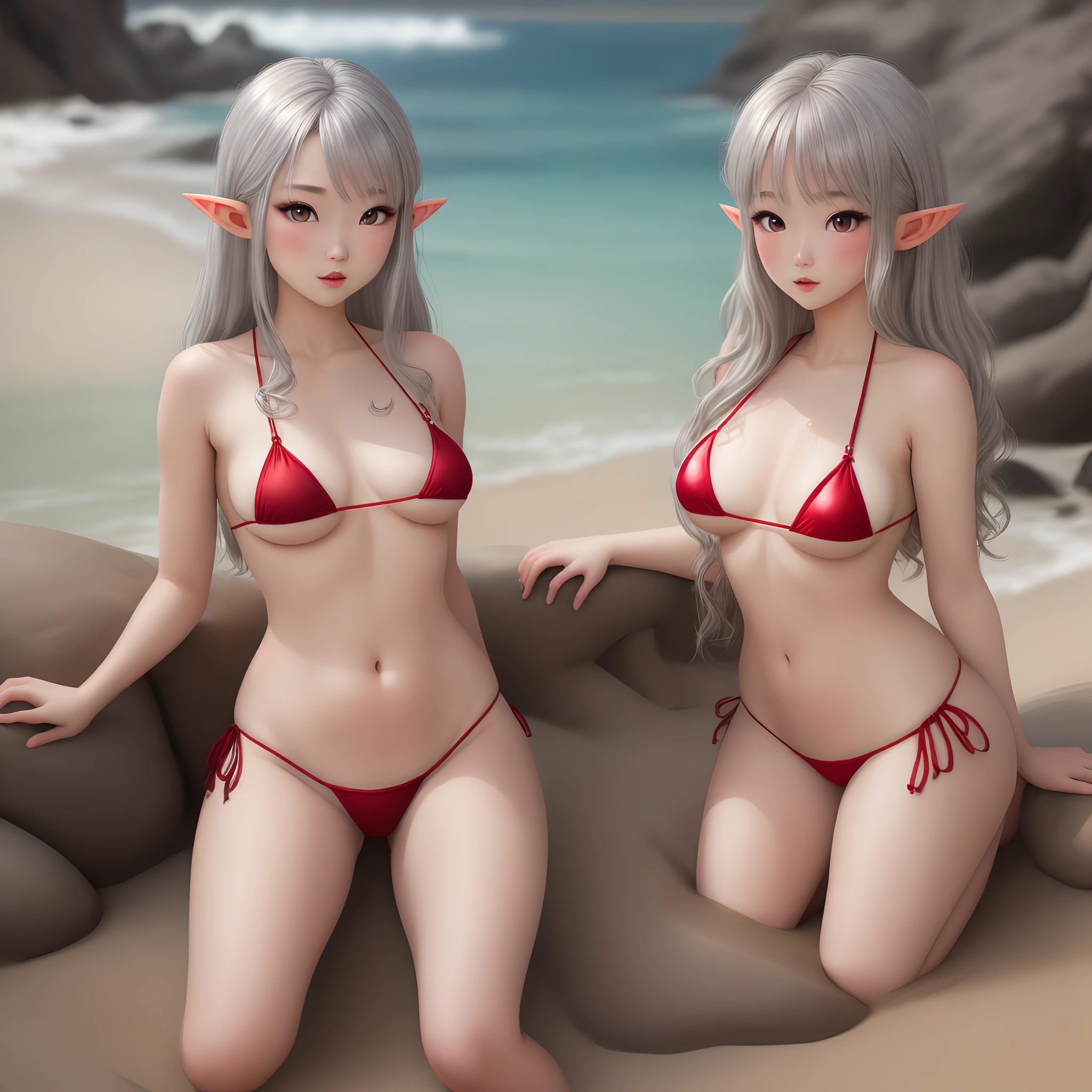 Micro Bikini Brown Silver Hair Red Eyes Lori Elf