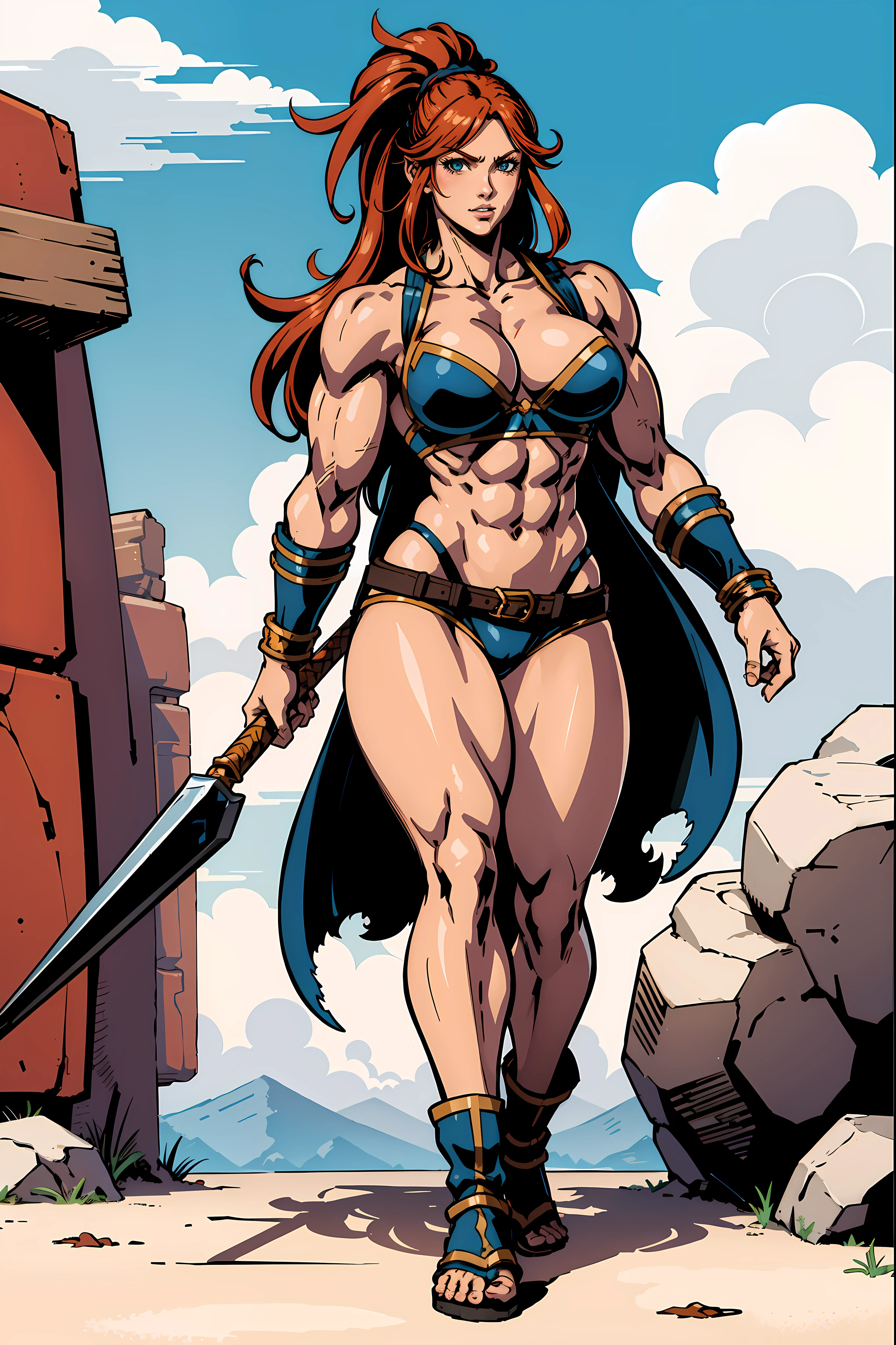 original character dnd barbarian , character concept, walking, tomboy, amazone, female, ,, anime style, ultra detaild, musclegirl