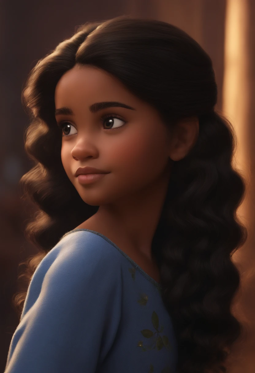 Um filme inspirado na Disney Pixar ENCANTO ( PRETA JOVEM COM CABELO CACHEADO PRETO LONGO) de 20 anos. The scene being in the distinctive art of the PIXAR style master piece, melhor qualidade,retrato de 1girl,