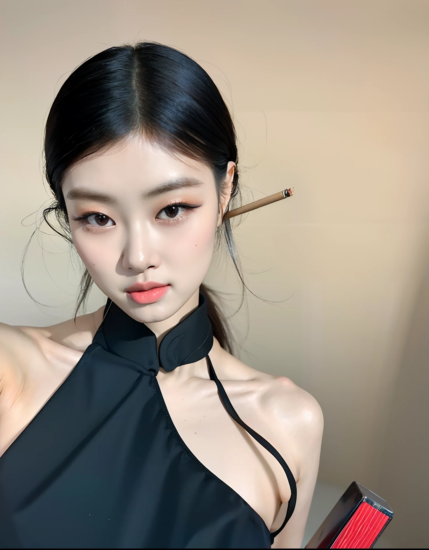 There is a woman with a cigarette in her hand and a cigarette in her hand, menina coreana, Mulher sul-coreana bonita, Beautiful Asian girl, asian features, linda mulher coreana jovem, maquiagem sul-coreana popular, Mulher coreana, Deusa japonesa, mulher coreana jovem bonita, Ulzzang, japanese model, Asian face, maquiagem coreana popular, gorgeous chinese model, young adorable korean face