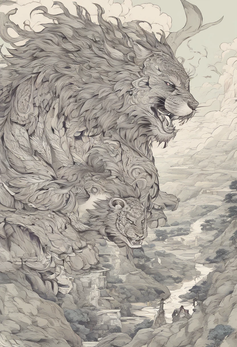 China-style,mitologia chinesa,O Tigre Branco,rugido,feroz,Gigantesco,Os olhos brilham vermelhos,efeitos de brilho,Altas Colinas,Neblina de nuvens,a noite,中景 the scene is,Corpo inteiro como, VFX surreal altamente detalhado,oc renderizado, - AR 16:9 --q 2 --s 1000