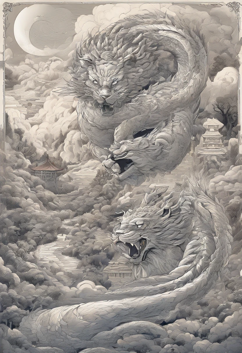 China-style,mitologia chinesa,O Tigre Branco,rugido,feroz,Gigantesco,Os olhos brilham vermelhos,efeitos de brilho,Altas Colinas,Neblina de nuvens,a noite,中景 the scene is,Corpo inteiro como, VFX surreal altamente detalhado,oc renderizado, - AR 16:9 --q 2 --s 1000