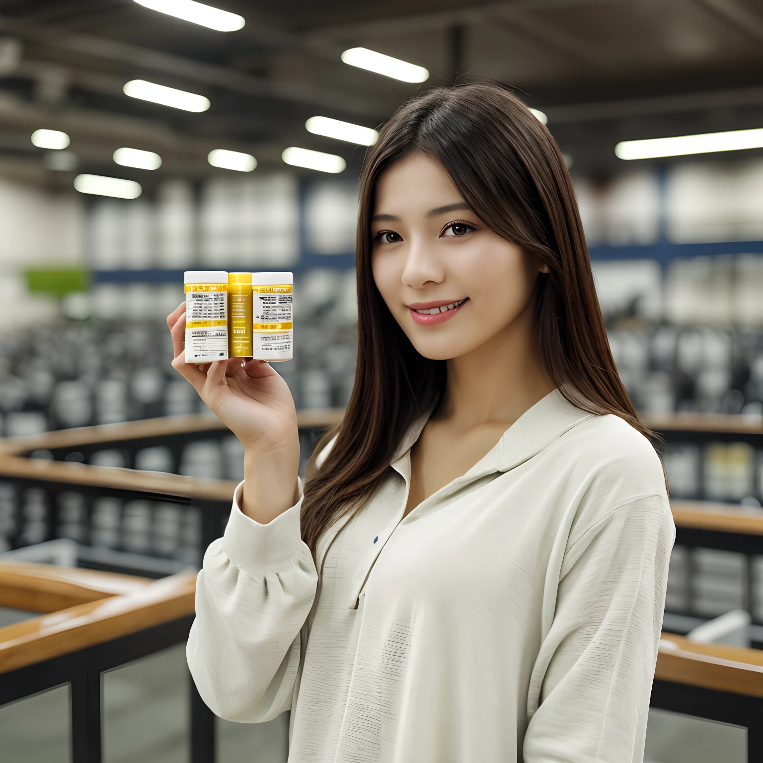 A foreign woman holding a health supplement:Ultra-detailed, finedetail, high resolution, 8K wallpaper,Full body photo，white backgrounid，Studio