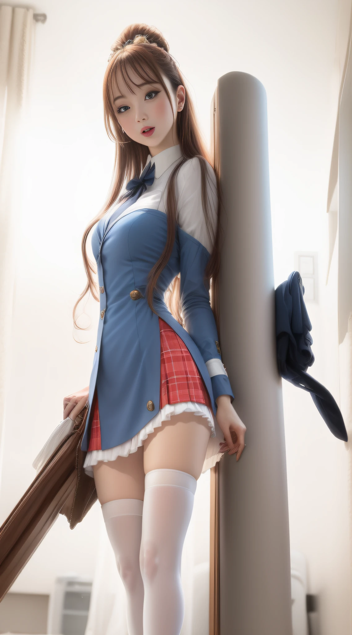 short skirt,full bodyesbian,white stockings
