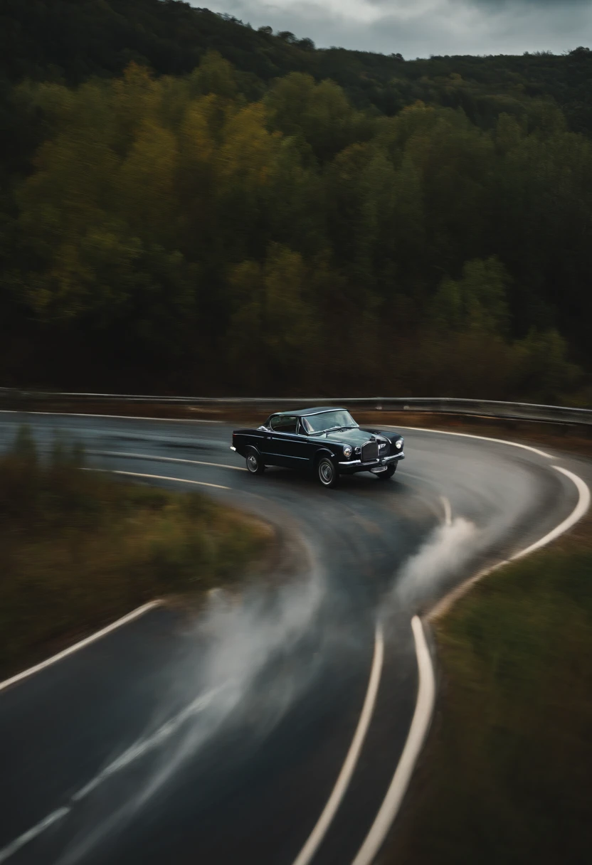 Aerial view of a person slamming on the brakes in a car.