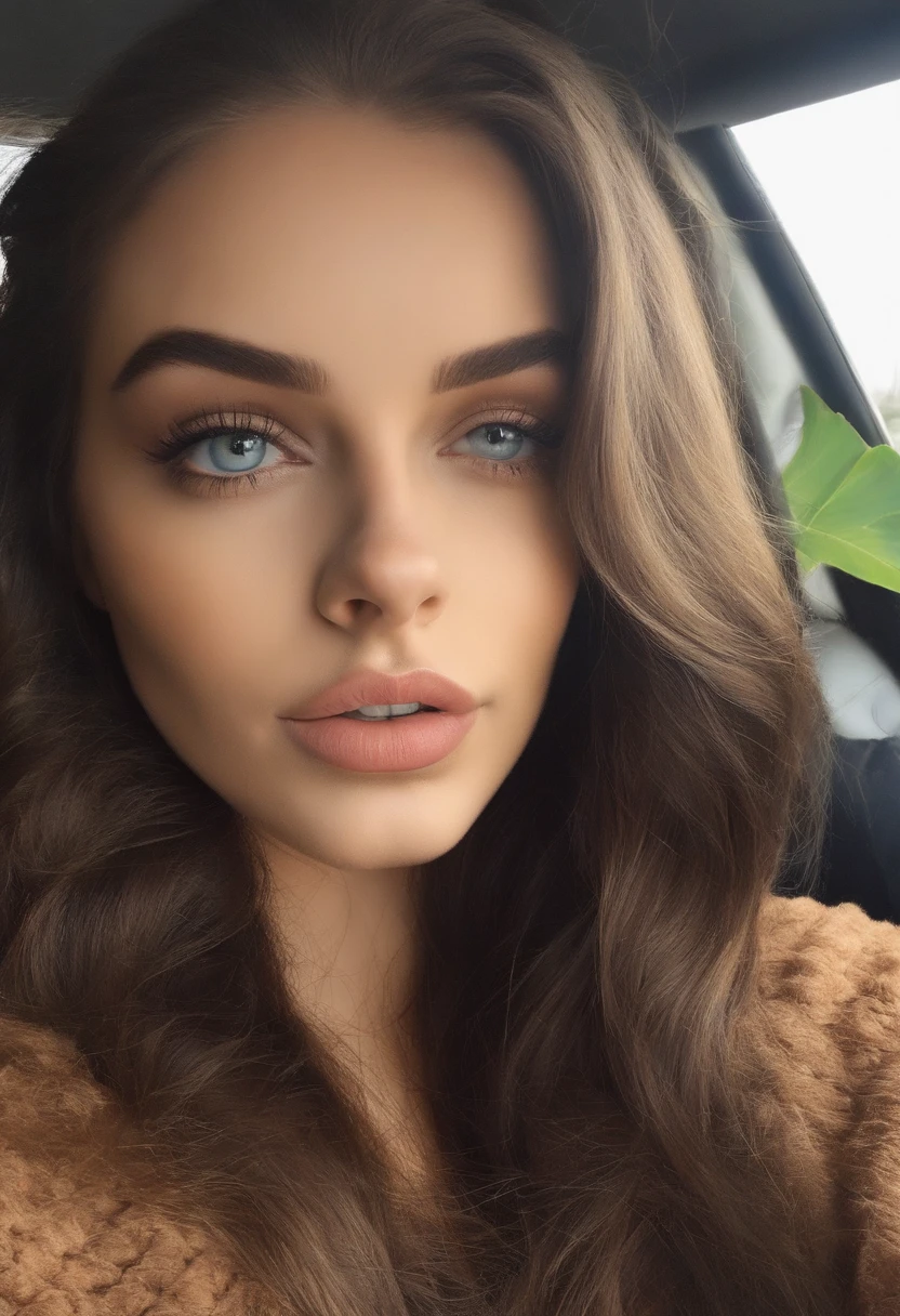 com olhos castanhos, Retrato Sophie Mudd, cabelos castanhos e olhos grandes, selfie de uma jovem mulher, Camera eyes, Maquiagem natural, staring directly at camera, Rosto com Artgram, new york