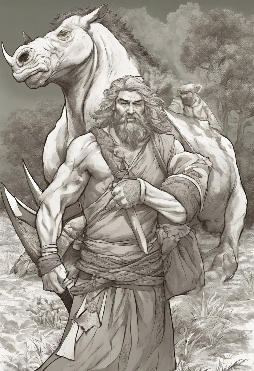 Samson and the Lion Are Fighting, por uma deitado nochao da floresta machucado, em uma floresta, epic biblical representation, Mito grego pintura digital, Directed by: Ignacio Zuloaga, epic scene of zeus, bible illustration, Directed by: Howard Lyon, Classical Greek mythology, Mito grego, Epic mythology, Personagens da mitologia grega, semideus, Senhor da Selva