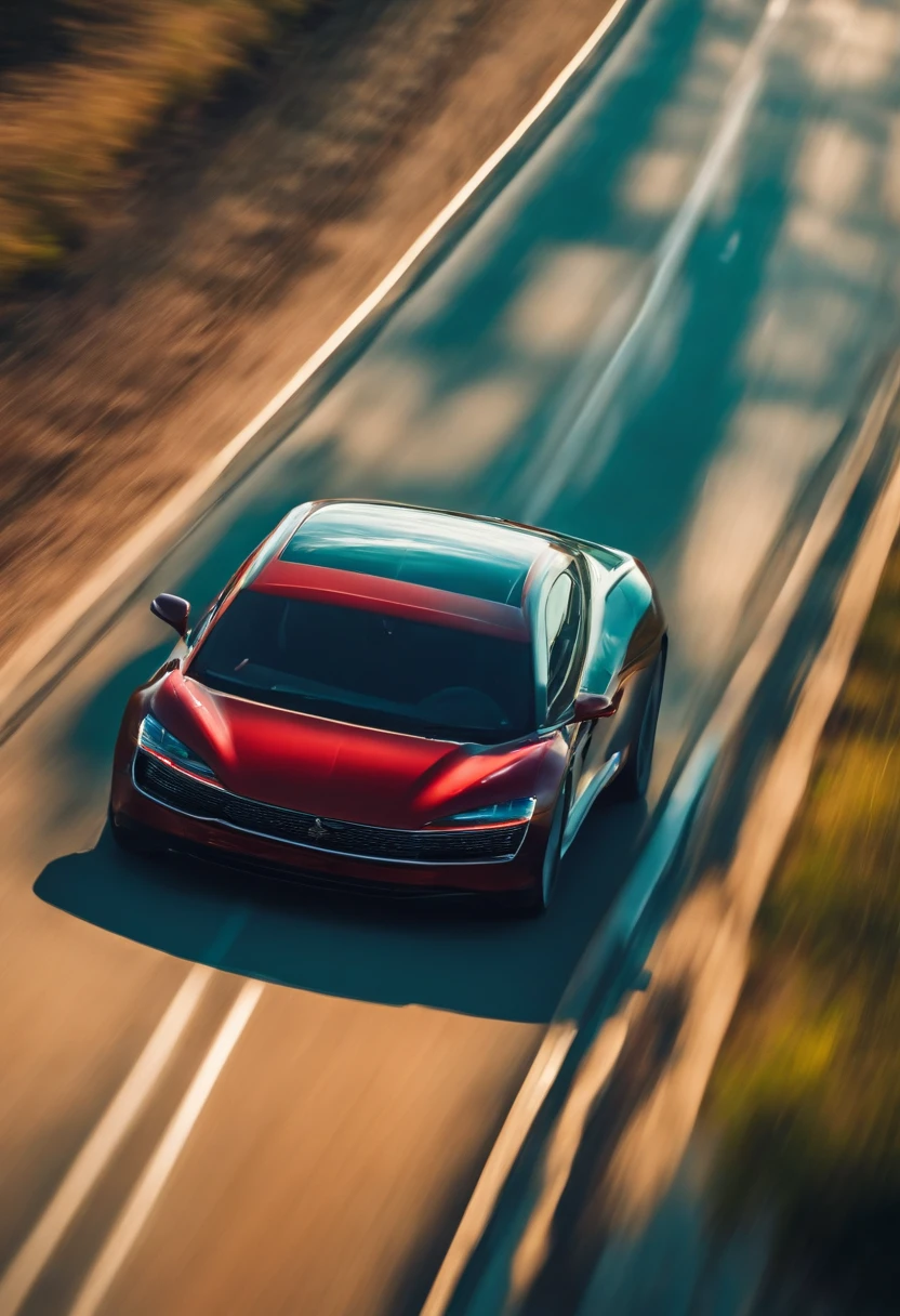Aerial view of a person slamming on the brakes from the inside of a car.