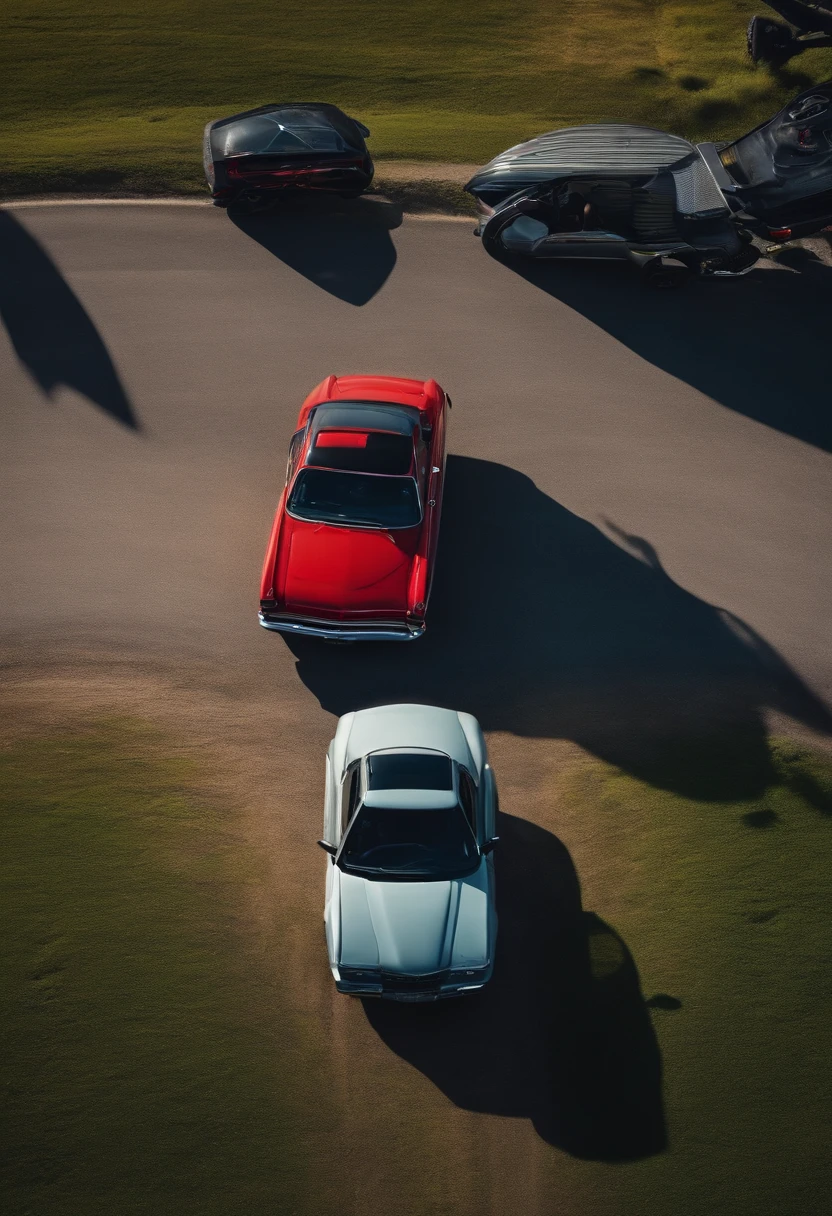 Aerial view of a foot slamming on the brakes from the inside of a car.