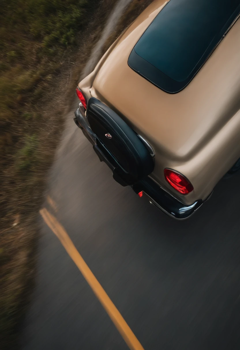 Aerial view of a foot slamming on the brakes from the inside of a car.