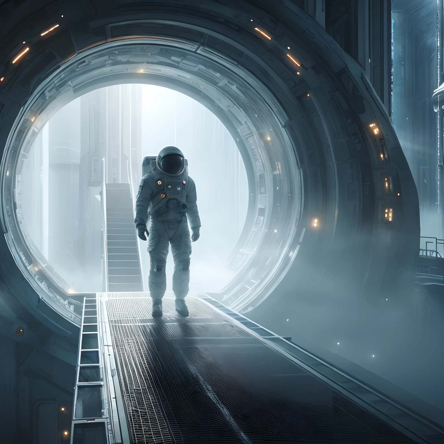 arafed astronaut in a space station with a tunnel, mystical sci-fi concept art, astronaut lost in liminal space, science fiction concept art, sci - fi concept art, sci-fi concept art, detailed sci - fi backgrounds, 8 k high detail concept art, sci fi concept art, depicted as a scifi scene, futuristic astronaut, 8k hd concept art