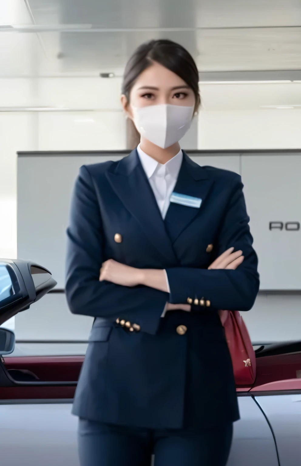 Best quality, Mastery, A high resolution, , (Beautiful face), Blue uniform, Girls' station, (Above the waist),
