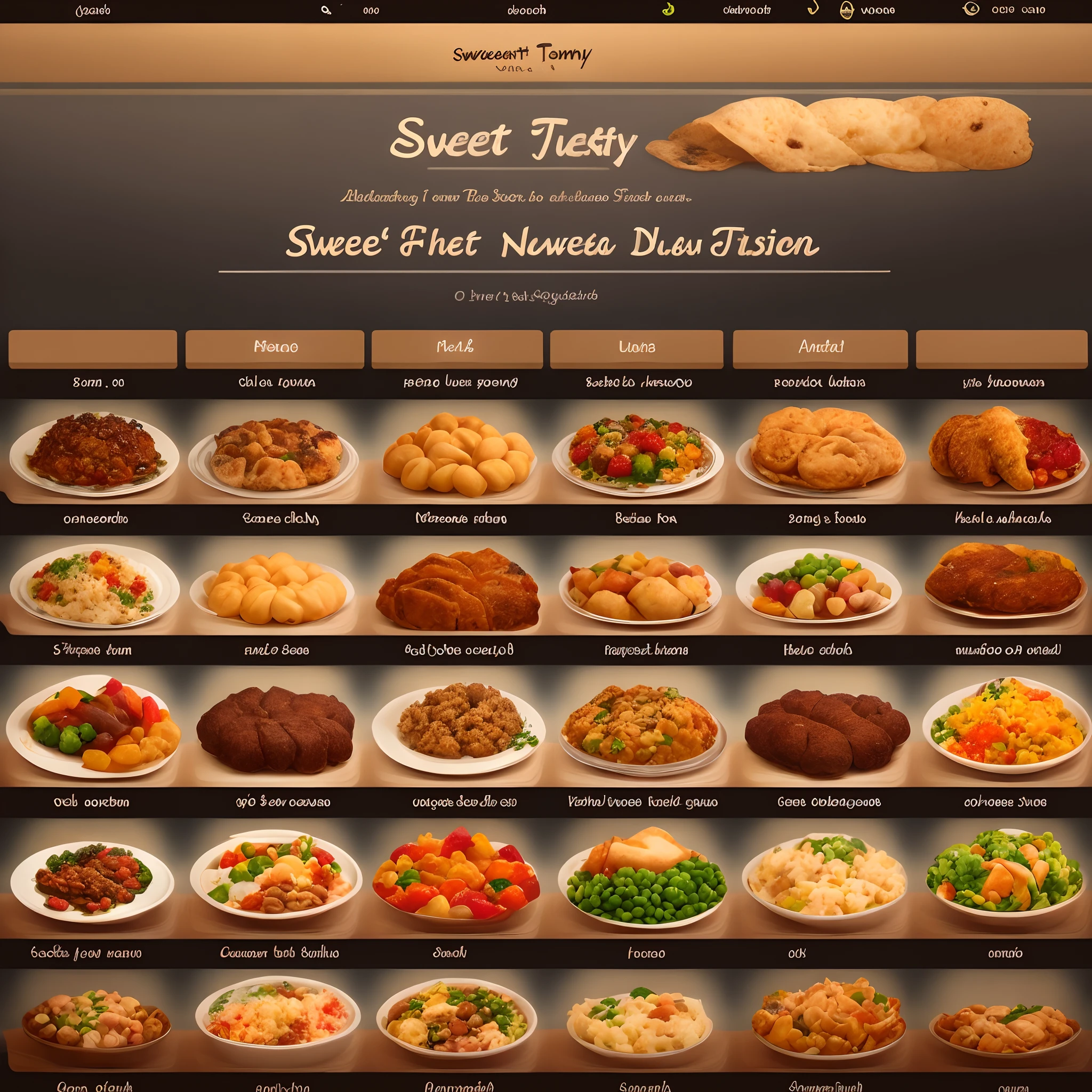 create me a pic of a Nigerian food selection, with the description Sweet ‘N’ Tasty..