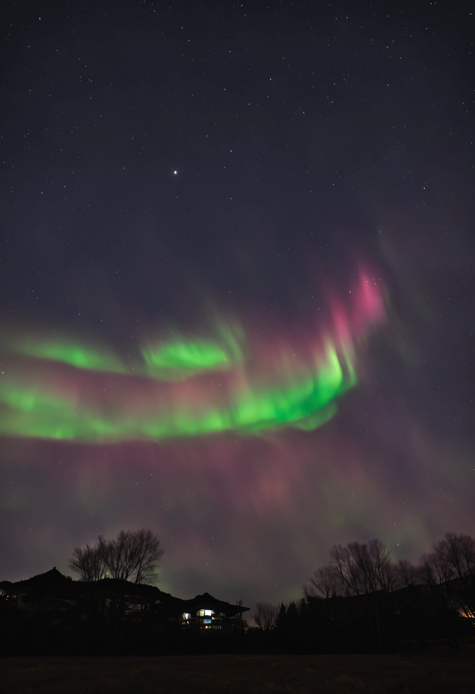 nigh sky、a moon、Aurora