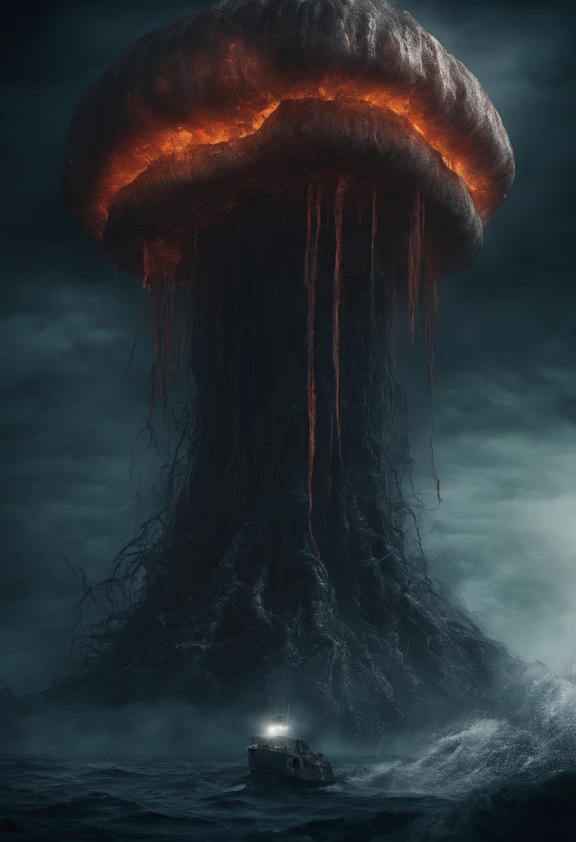 Ocean floor,Submarine volcanic eruption,magma,vapor,jellyfish, 8K分辨率