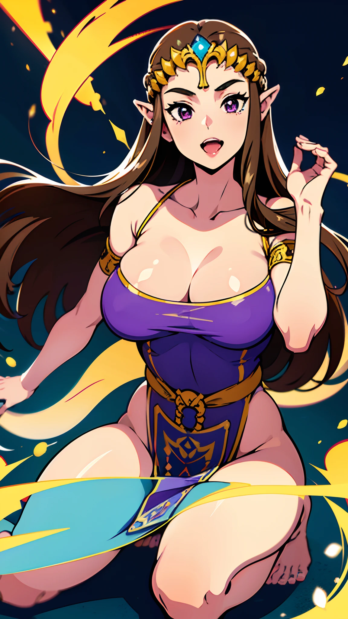 Night background,Drooling from the mouth,Whole body drooling,Long tongue protruding from the mouth,8K high image quality,highly accurate,princess zelda,Beautiful shape,beauitful face,Small face,full bodyesbian,Beautiful shape,leotard,Purple dress,with light glowing,Highlights: white-eyed skin,,Mekazing,Microtia,Brown hair,A sexy,ultra gigantic tits,Oversized,ultra gigantic tits,teats,エロ,illustratio,maikurobikini,Beautiful line art。