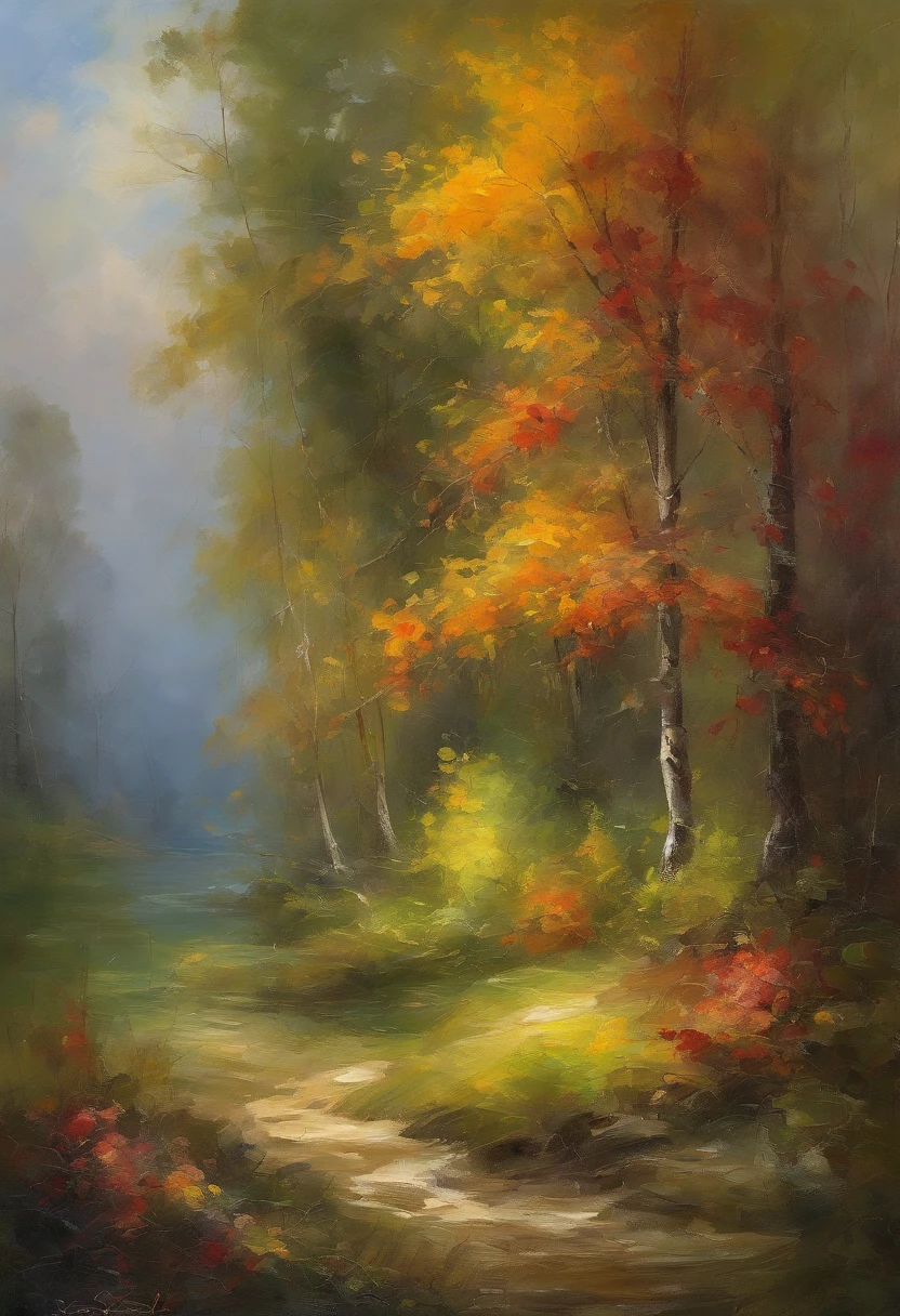 forest with lake,the Sun Shining,Beautiful light,beautiful plants,Rich in graphics,big breasts beautiful,Carefully portrayed,be full of details,Fine portrayal,Beautiful,Impressionistic style,volumettic light,Movie lighting,Stage light,in style of ghibli,Levitan,estilo fantasia