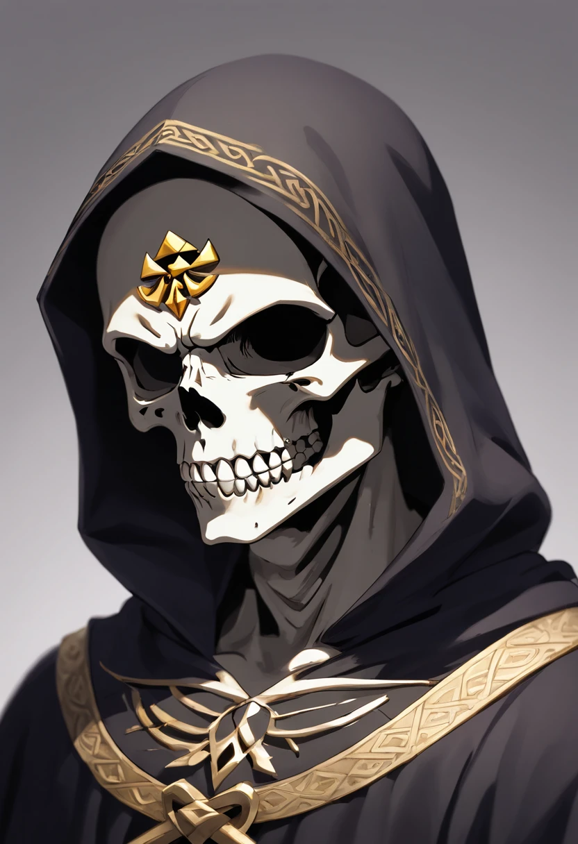 (best quality,highres,masterpiece:1.2),ultra-detailed,realistic, HDR, [busto de caveira masculino], [capuz preto], [olhando para frente], [detalhes faciais perfeitos], [serious and intense expression], [fundo sombrio], [lighting dramatic], [sombras fortes], [contraste acentuado], [cores vibrantes], [efeito de profundidade], [textura realista do capuz], [pinceladas suaves], [detalhes do cabelo], [olhar penetrante], [rugas suaves], [silhueta imponente], [low camera angle], [Hint of Mystery and Power], [atmosfera sombria], [Realistic skull texture], [base preta brilhante], [Challenging Expression], [4K分辨率].

Be aware of：This theme depicts a skeleton bust of a male with a black hood，Face forward。You can add more details to the description。