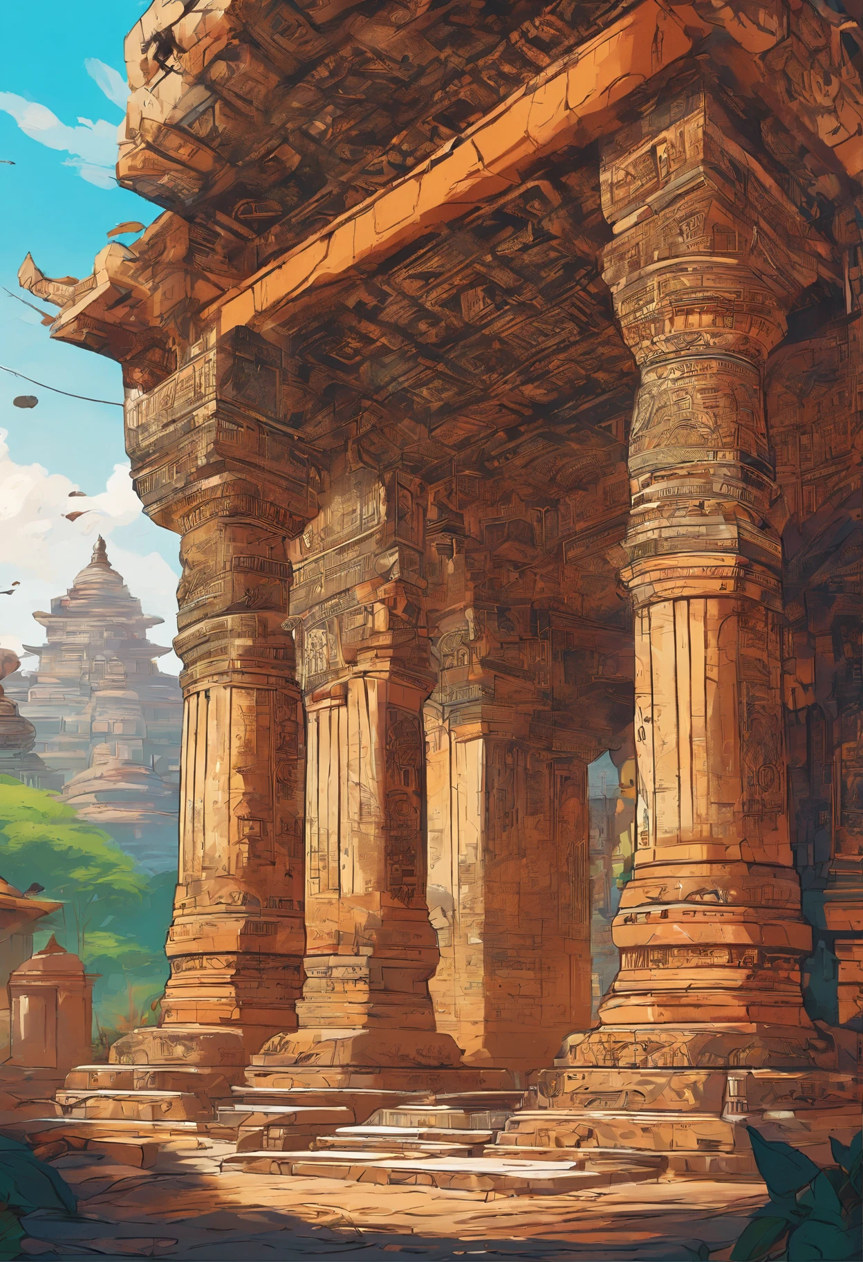 Ancient India,Temple ,—width 672, landscape artwork, environment design illustration, scenery art detailed, Seaside view, concept-art, 4k highly detailed digital art, 4 k digital painting, 4k digital painting, stunning digital illustration, forest background, digital painting concept art, Detailed digital painting