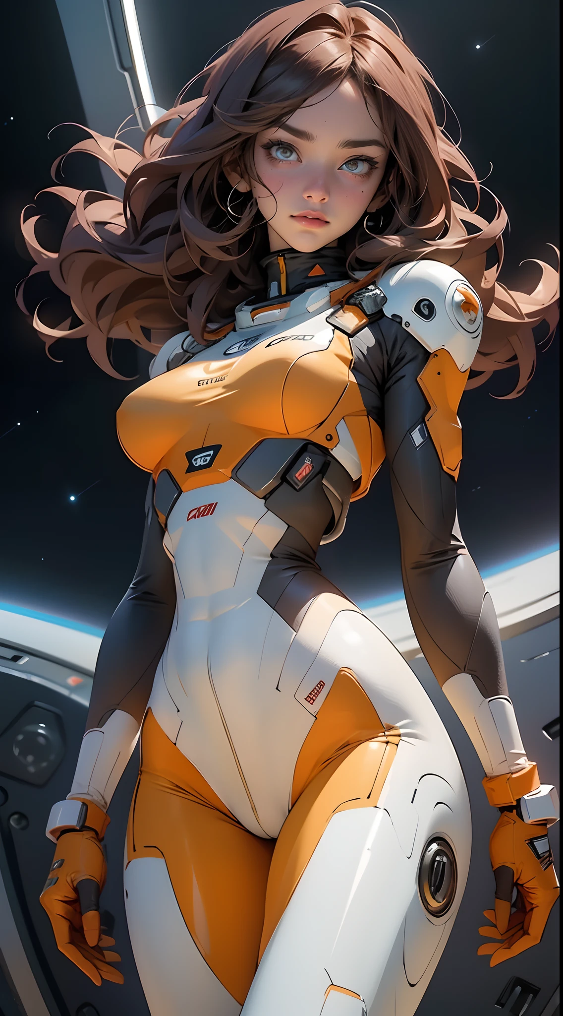 gritty hair fit body big breasts slim thighs slim waist pilot suit alone looking at the viewer in space long hair blushing determination, 8k, Detalle extremo,More detailed 8K.motor irreal:1.4,UHD,La mejor calidad:1.4, fotorrealista:1.4, textura de la piel:1.4, obra maestra:1.8,obra-prima, mejor calidad,objeto Objeto], (detailed face features:1.3)