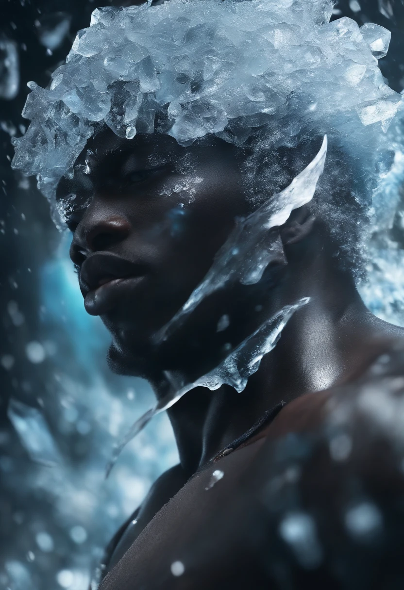 Personagem estilo anime, negro, que tem uma cicatriz no olho esquerdo, And part of his face covered in ice that's his power.