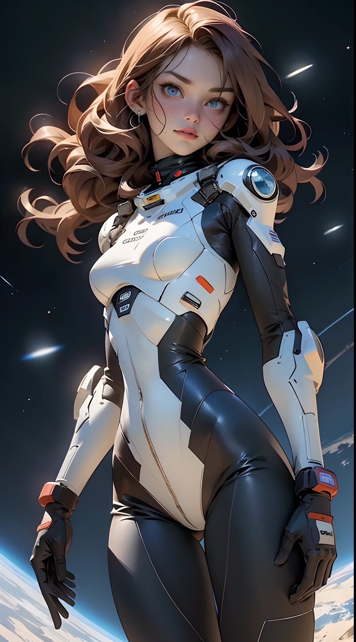 gritty hair fit body big breasts slim thighs slim waist pilot suit alone looking at the viewer in space long hair blushing determination, 8k, Detalle extremo,More detailed 8K.motor irreal:1.4,UHD,La mejor calidad:1.4, fotorrealista:1.4, textura de la piel:1.4, obra maestra:1.8,obra-prima, mejor calidad,objeto Objeto], (detailed face features:1.3)