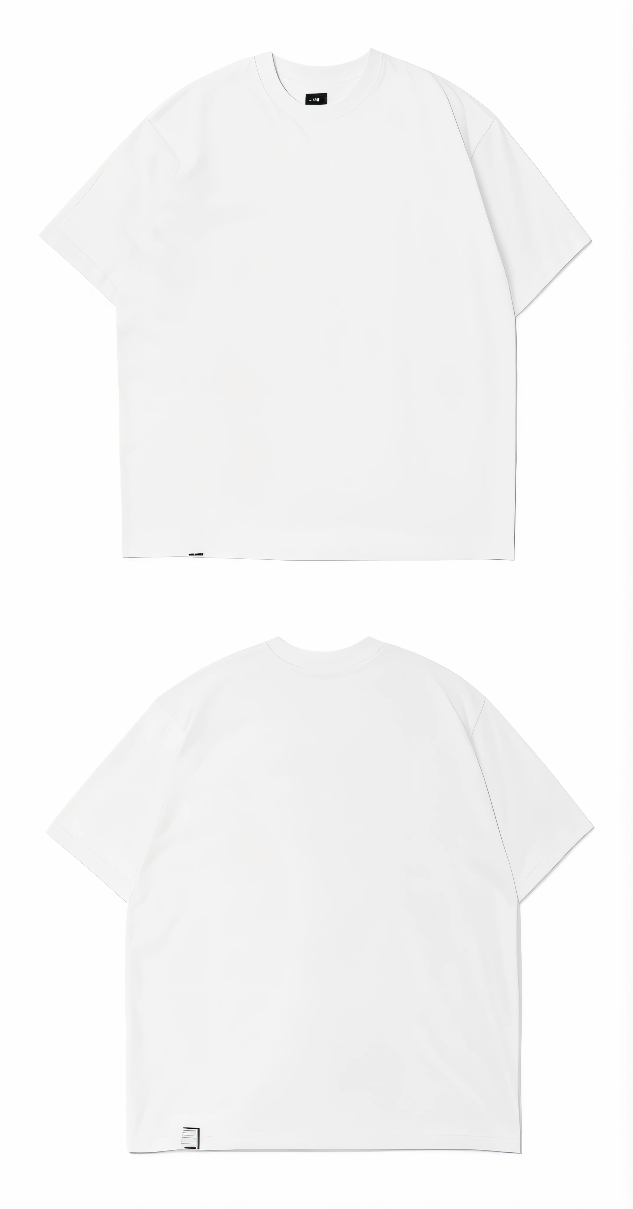 A white t-shirt with a black logo on the front and a white t-shirt with a black logo, t-top, White color, Short sleeves, top and side view, no type, h. Show on the. D, front and back, White T-shirt, white t - shirt, whitet-shirt, Product photo, detailed white, uniform off - white sky
