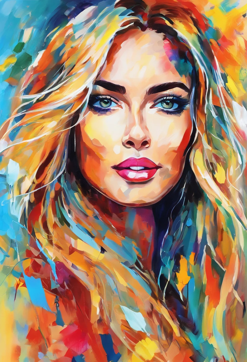 Pintura de una mujer con ojos azules y cara colorida, Acrylic Paint on Canvas, Retrato de mujer hecho de pintura, Pintura de arte pop, acrylic on canvas, inspired by Károly Lotz, Retrato abstracto, Retrato hecho de pintura, Megan Fox colorido retrato, pintado en acuarelas brillantes, Mujer rubia, Una pintura de arte pop, painted in acrylic