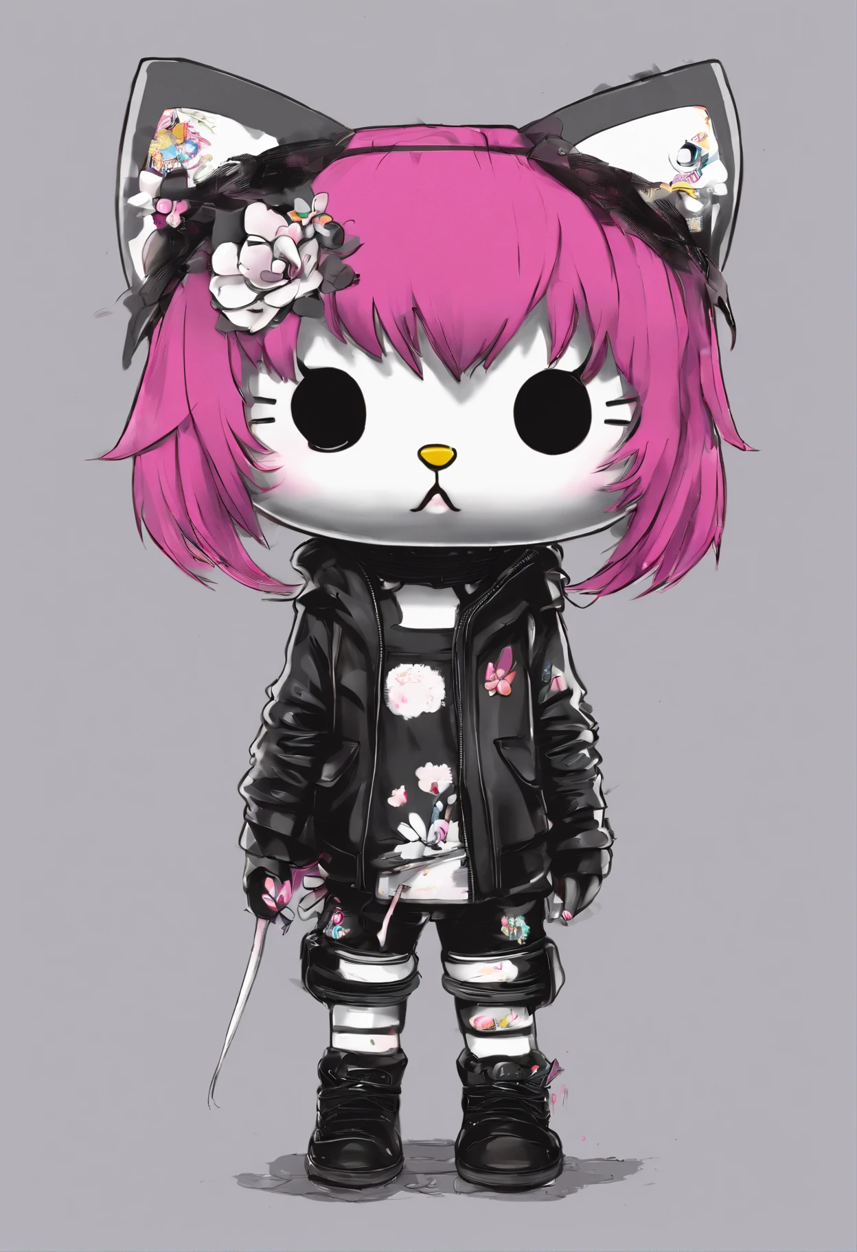 Hello_kitty_toy, funko_pop, 3D, emo_aesthetic, emo_tumblr_hair