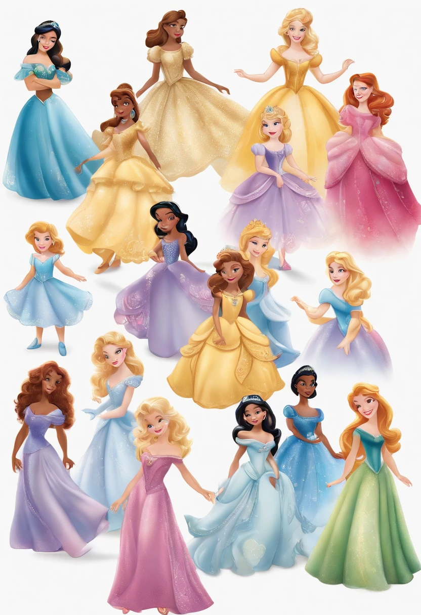 12 disney pricesses water color light color full body toddler size