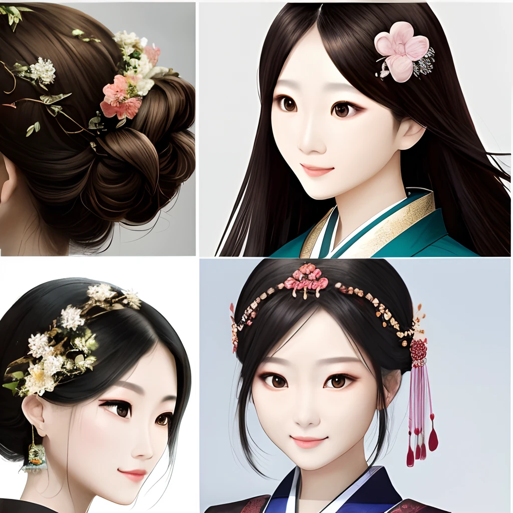 Oriental beauty，classical，There are a lot of botanical hair ornaments on the head，Hair Drift looks good to wear，Good facial features