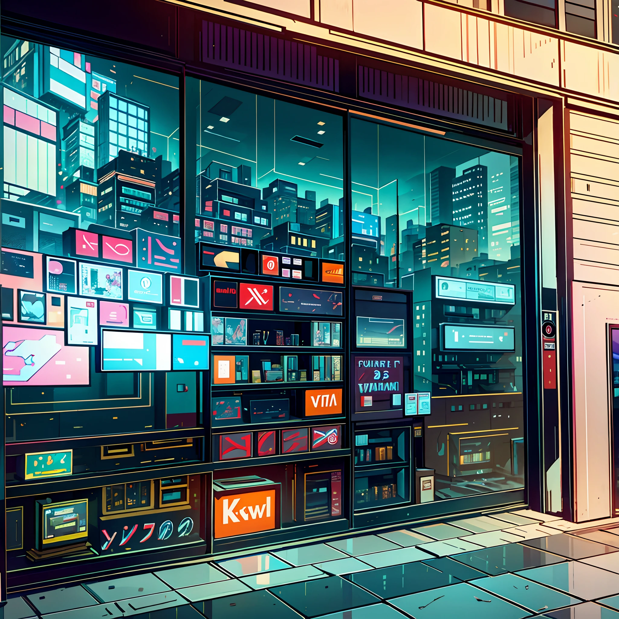 shop window with lots of TVs, one on top of the other, below, on the left and on the right. beautiful shop window with lots of TVs --auto --s2